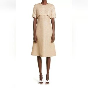 NWT St. John Embellished Knit Short Sleeve Dress In Gold Sz 6